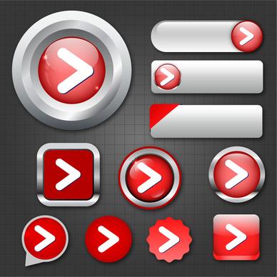 digital navigation buttons sets design in red multishapes