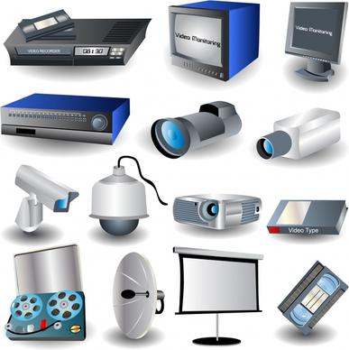 electrical appliance icons colored 3d design