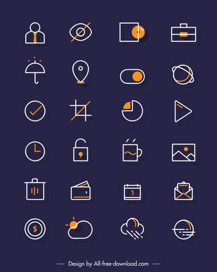 digital ui icons simple flat symbols outline