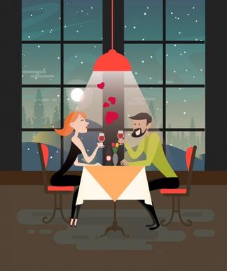 dinner dating background romantic couple icon cartoon design