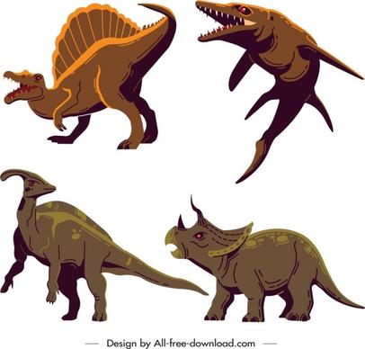 dinosaur icons parasaurolophus mosasaurus triceraptor suchominus sketch