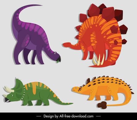 dinosaurs icons colored cartoon sketch