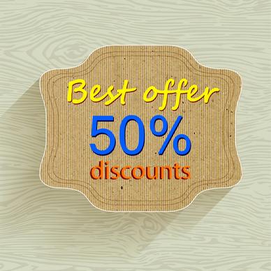 discount banner with grey tray on wooden pattern