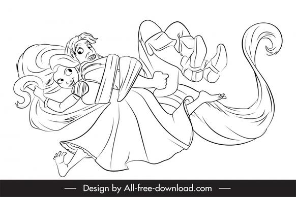 disney tangled characters icon black white handdrrawn outline funny design