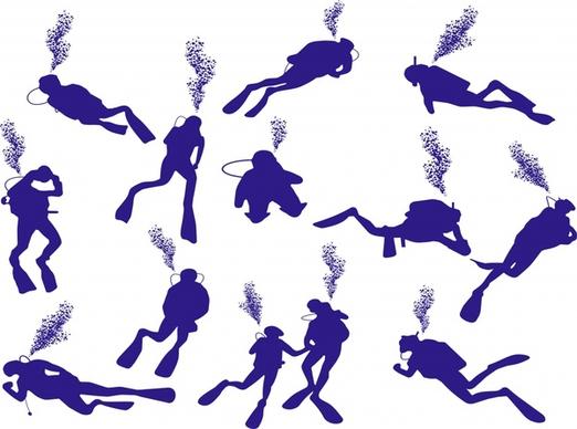 diver icons collection silhouette outline