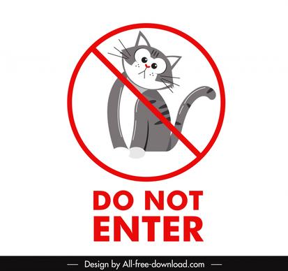 do not enter sign template cute cartoon cat circle cross line