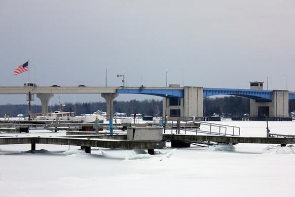docks and bridge in sturgeon bay wisconsin