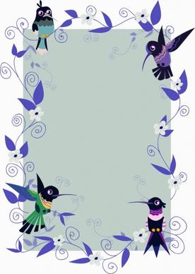document border template flower sparrows icons decoration