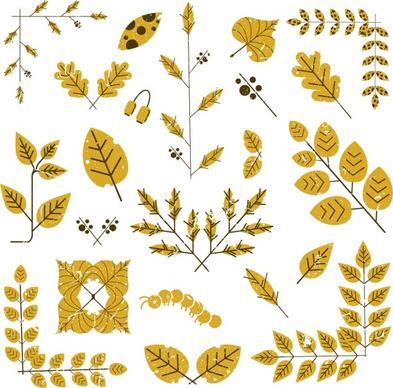 document decorative design elements classical yellow leaf icons