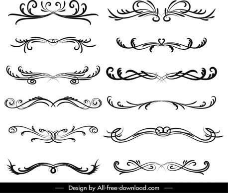 document decorative elements black white symmetrical swirled sketch