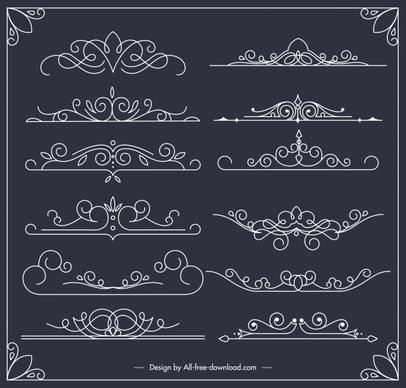 document decorative elements european symmetric handdrawn curves