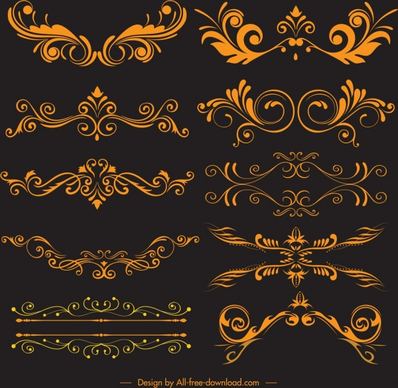 documents decorative elements elegant golden symmetrical curves sketch