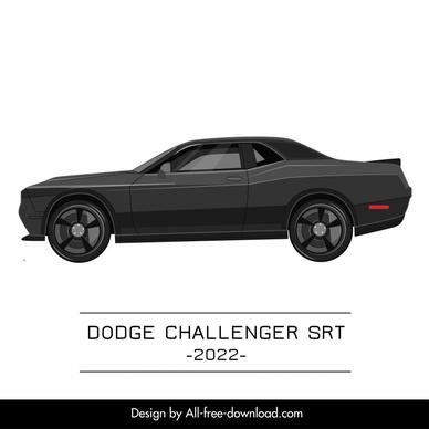 dodge challenger srt 2022 car model advertising template flat modern  side view sketch