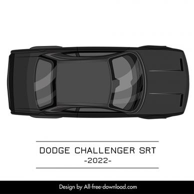 dodge challenger srt 2022 car model advertising template symmetric flat top view sketch