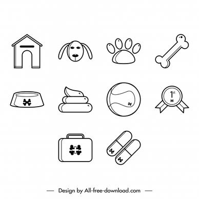 dog icon sets flat black white symbols sketch 