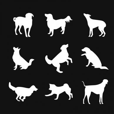 dog icons collection white silhouettes design