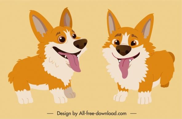 dog icons cute cartoon character sketch