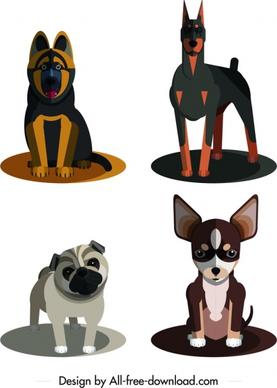 dog species icons colored 3d design