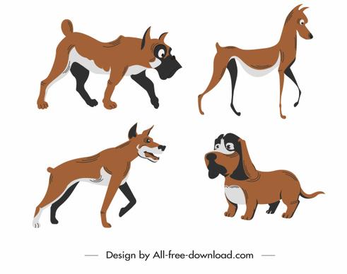 dog species icons colored cartoon sketch