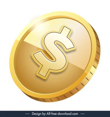 dollar coin sign icon modern shiny golden circle 3d design