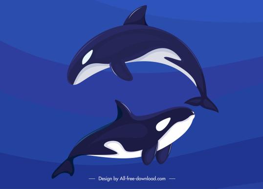 dolphins background two swimming sketch dark colored design