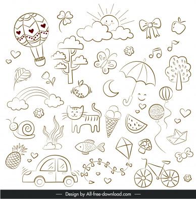  doodles design elements pattern cute handdrawn