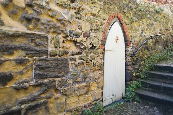 door and stone wall
