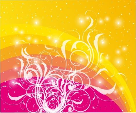 sparkling stars background yellow red design curves decoration