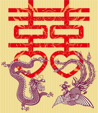 double happiness dragon vector