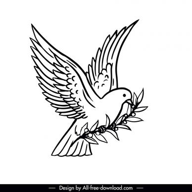 dove flying icon dynamic flat handdrawn outline