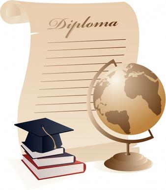 university education background books globe diploma icons decor