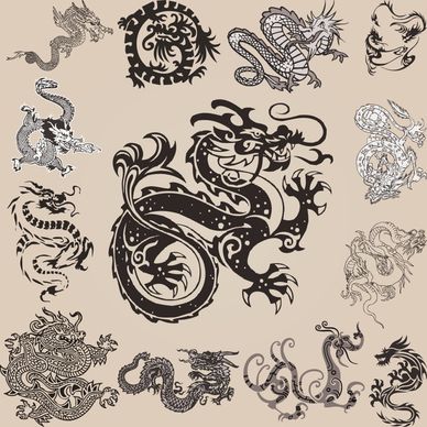 oriental dragon icons traditional classic sketch