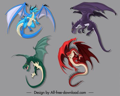 dragon icons western tradition design cartoon characters