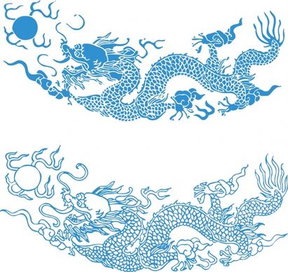 asian dragon painting classical blue sketch