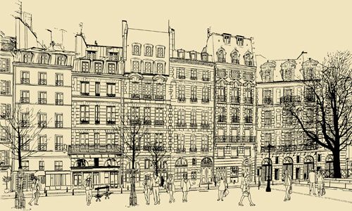 drawing city buildings and scenery vector