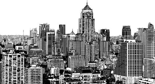 drawing city buildings and scenery vector