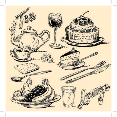 drawing foods retro illustrations vector
