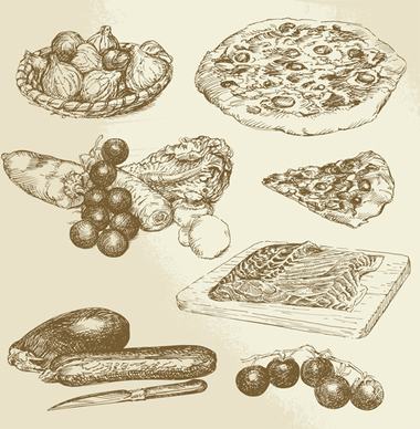drawing foods retro illustrations vector