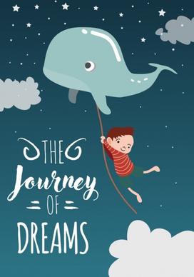 dream background flying whale little kid icons decoration