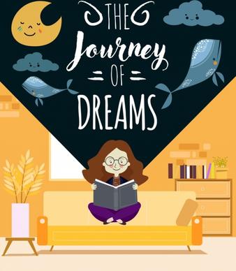 dream background reading girl moon clouds whale icons