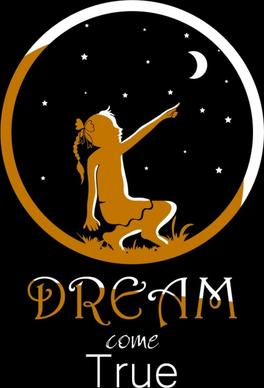 dream banner night stars crescent background girl icon