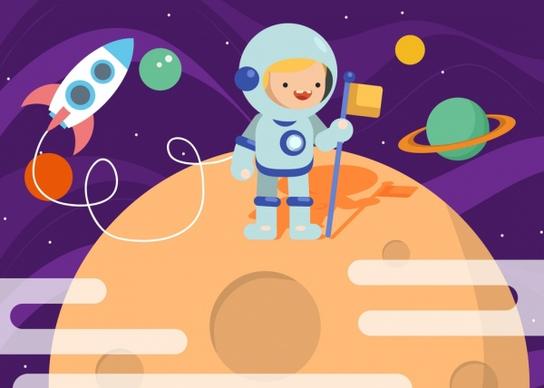 dreaming background astronaut theme colored cartoon design