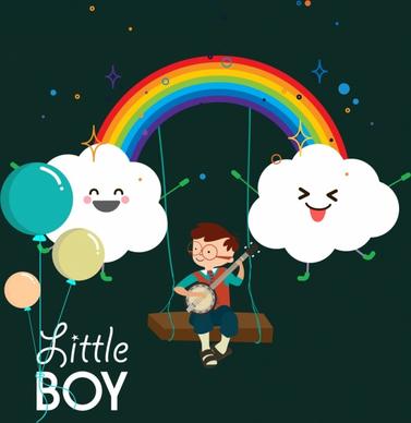 dreaming background stylized cloud rainbow little boy icons