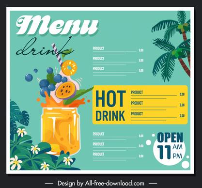 drink menu template colorful tropical design dynamic decor