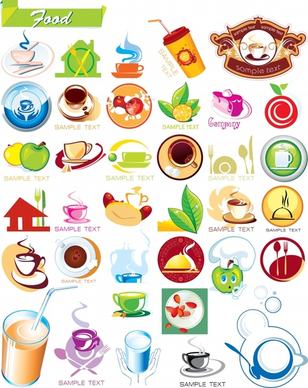 food drink logotypes templates colorful flat 3d icons