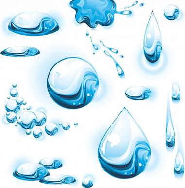 water droplets icons blue transparent shapes decor