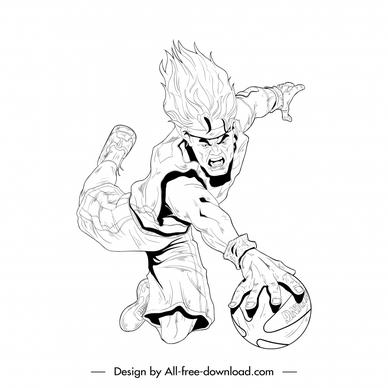 dunk it basketball icon dynamic black white handdrawn cartoon character sketch