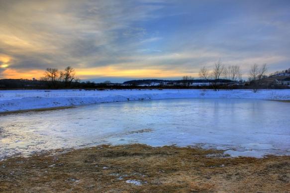 dusk over the ice in madison wisconsin