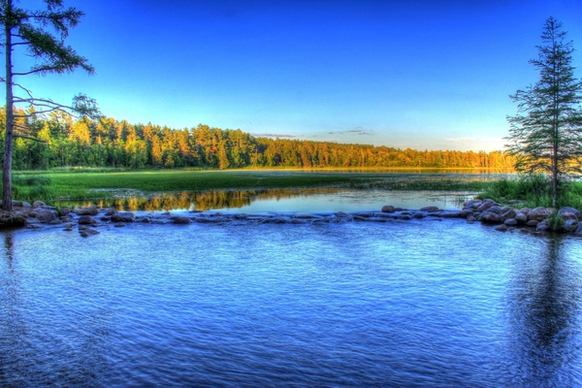 dusk view of the mississippi source at lake itasca state park minnesota