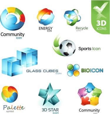 3d logo templates shiny colorful modern shapes
